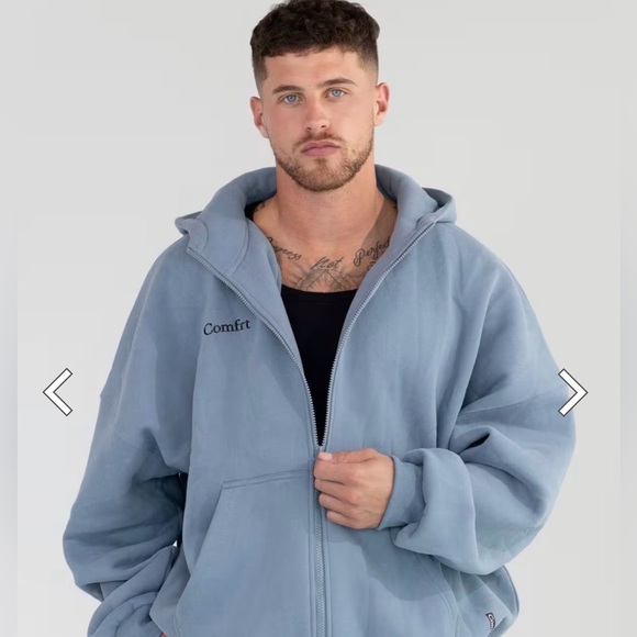 Comfit Gray Zip-Up Hoodie light blue Size Medium Very oversized unisex - Picture 2 of 7